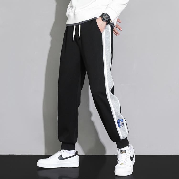 休閒褲 運動褲男春秋款側條紋撞邊潮流褲子寬松束腳春秋衛褲男士-細節圖7