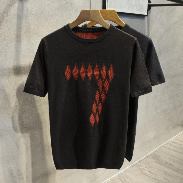 短袖T恤 2023春夏新款男士圓領針織衫正韓修身個性半袖潮一件代髮-細節圖2