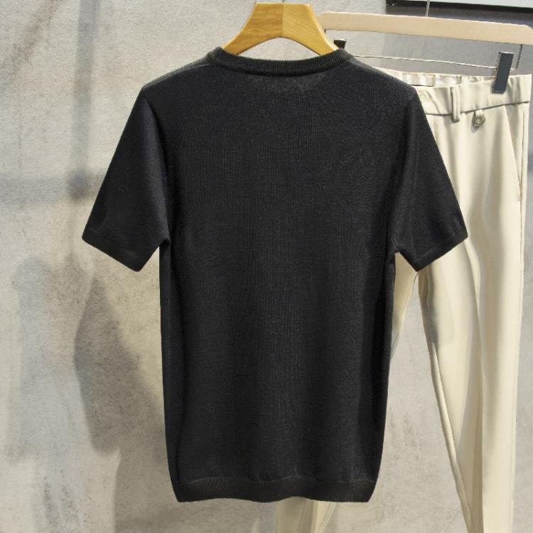 短袖T恤 2023春夏新款男士圓領針織衫正韓修身個性半袖潮一件代髮-細節圖3