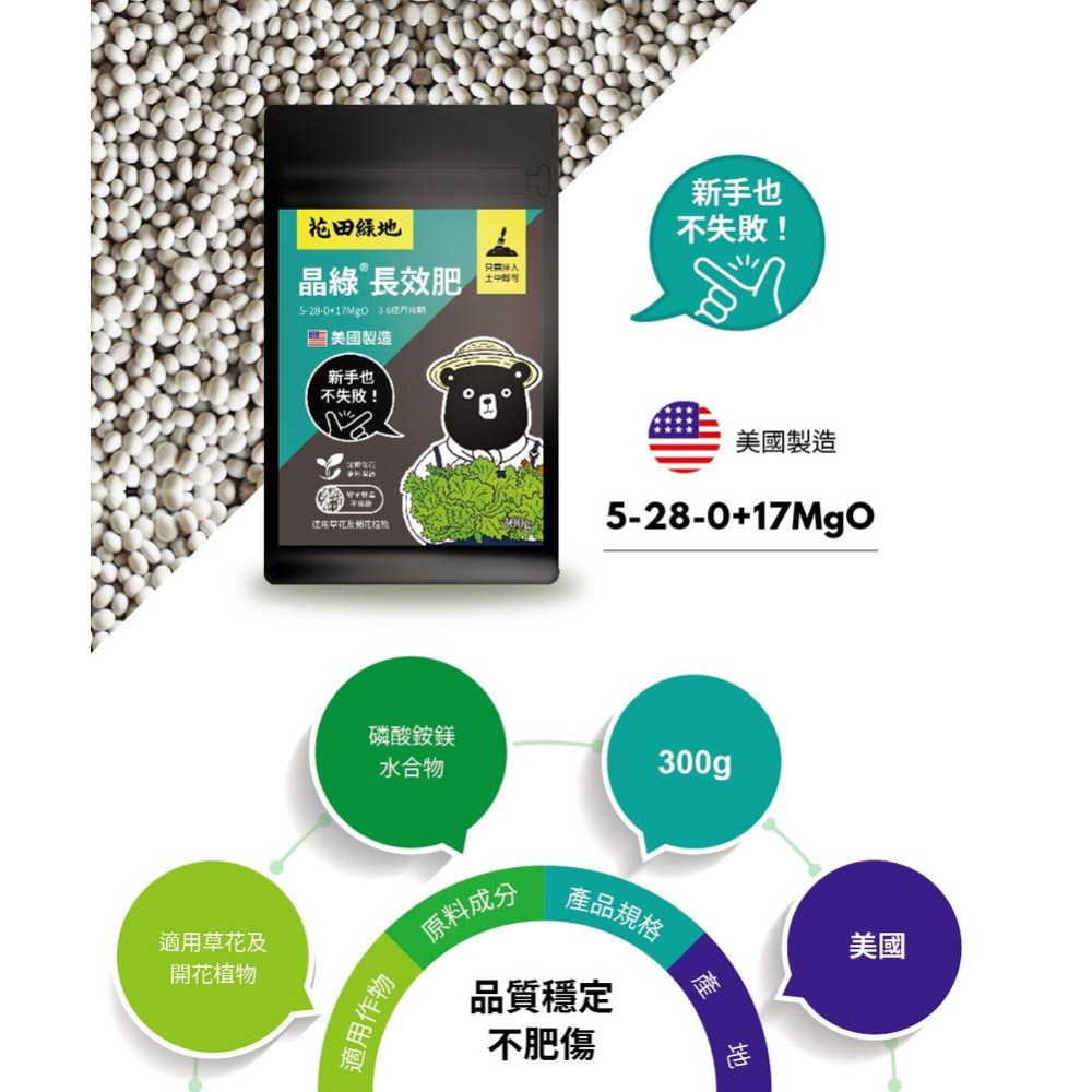 【肉肉朋友】 花田綠地 晶綠® 長效肥 300g 源動綠 晶綠緩釋磷肥 5-28-0+17MgO 開根-細節圖3