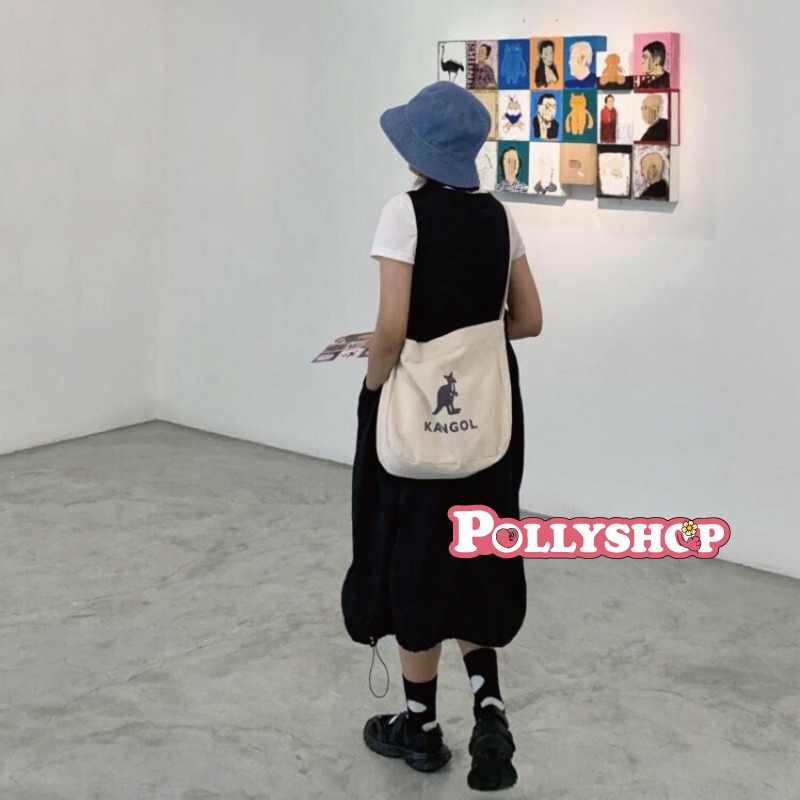 【現貨1-4天出貨】 kangol 帆布包 袋鼠 單肩斜挎包 托特包 休閒側肩包 女生包包 學院風包 帆布袋-細節圖2