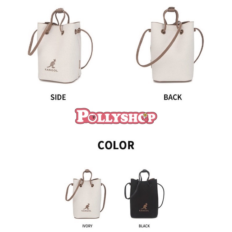 韓國KANGOL袋鼠牌 帆布PVC皮革拼接水桶包小方包-細節圖6