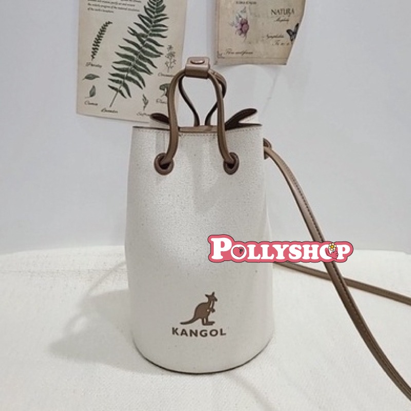 韓國KANGOL袋鼠牌 帆布PVC皮革拼接水桶包小方包-細節圖9