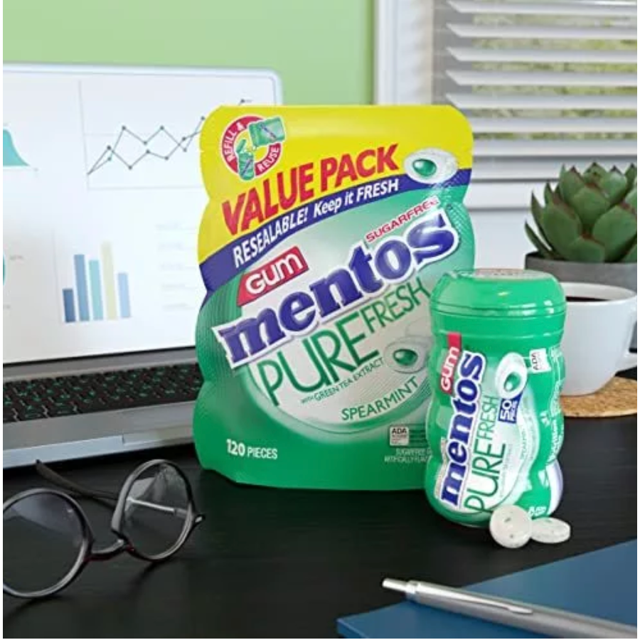 【義班迪】加拿大代購 Mentos 曼陀珠 無糖口香糖 爆汁口香糖 50顆 口腔 薄荷糖 薄荷口香糖-細節圖3