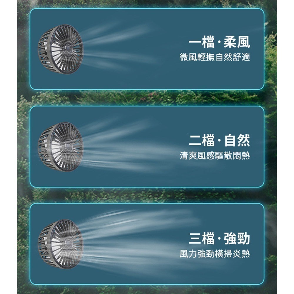USB款 車用夾管型後座雙頭風扇 頭枕風扇 大風量 USB供電 3擋風速 基座萬向旋轉 左右調整風向-細節圖5