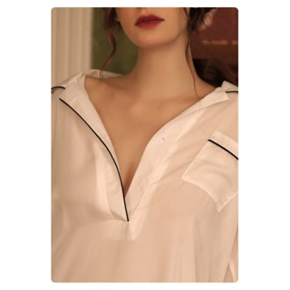 Yola優辣✨現貨 男友襯衫 襯衫睡衣 睡衣 睡裙 居家服 睡衣女 居家睡衣 性感睡裙 連身睡衣 睡衣裙 性感睡衣襯衫-細節圖9