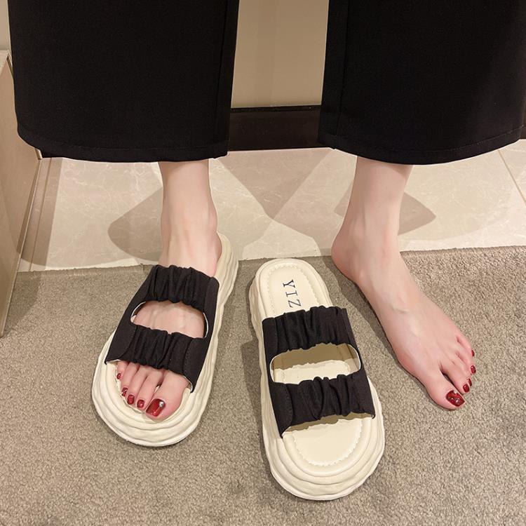 2023夏季新款拖鞋女外穿帆布厚底松糕溶解拖鞋沙灘拖鞋一字拖女鞋-細節圖2