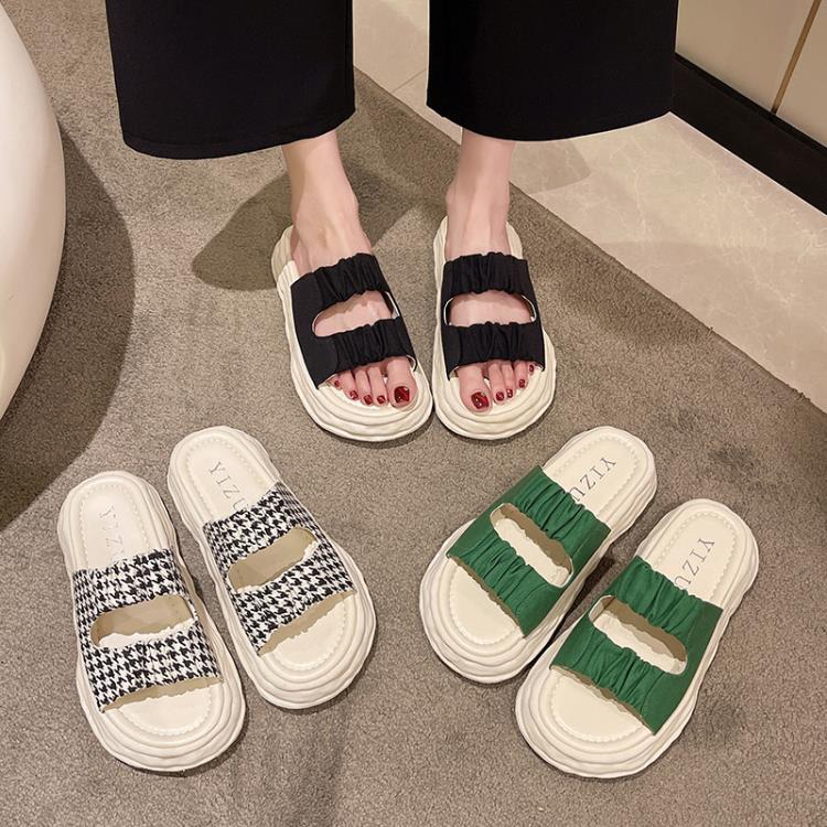 2023夏季新款拖鞋女外穿帆布厚底松糕溶解拖鞋沙灘拖鞋一字拖女鞋-細節圖3