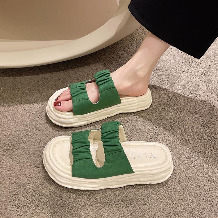 2023夏季新款拖鞋女外穿帆布厚底松糕溶解拖鞋沙灘拖鞋一字拖女鞋-細節圖4
