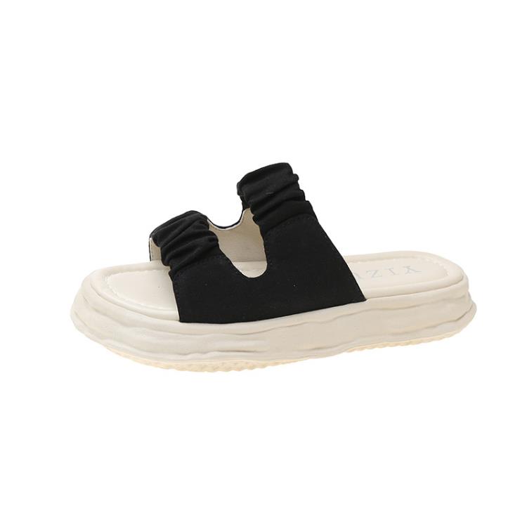 2023夏季新款拖鞋女外穿帆布厚底松糕溶解拖鞋沙灘拖鞋一字拖女鞋-細節圖6