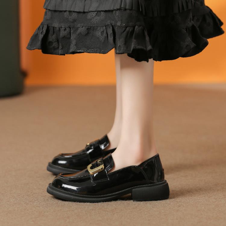 樂福鞋 現貨真皮女鞋2023春季新款圓頭英倫風鞋子女生配裙軟底法式-細節圖4
