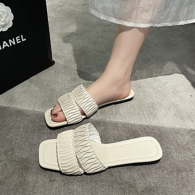 拖鞋 女2023新款女鞋春夏正韓方頭魚嘴涼女式外穿平底批髮-細節圖3