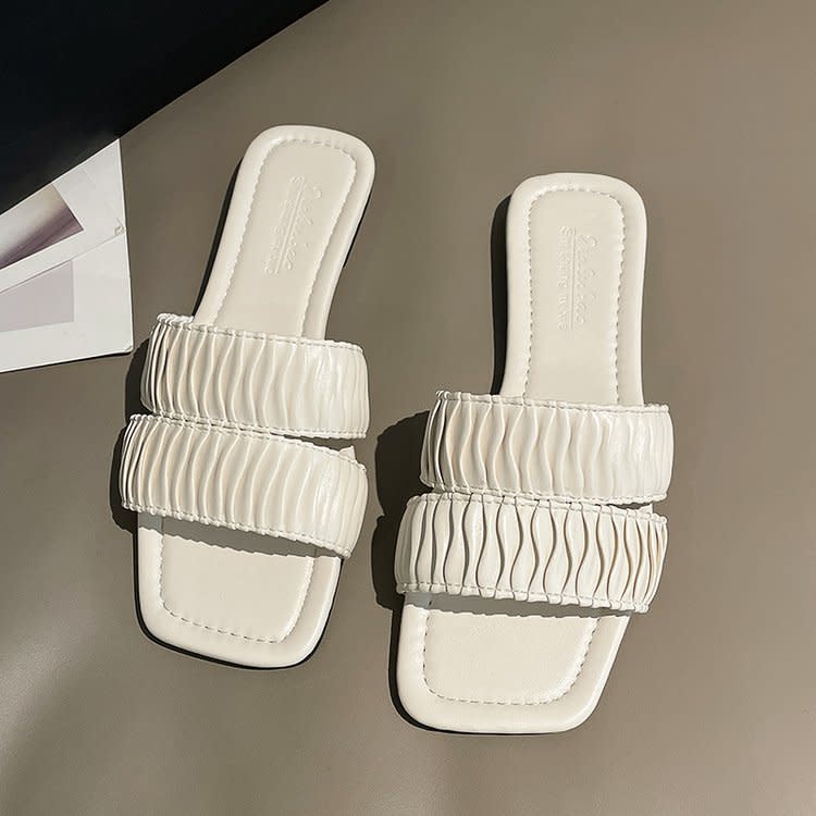 拖鞋 女2023新款女鞋春夏正韓方頭魚嘴涼女式外穿平底批髮-細節圖4