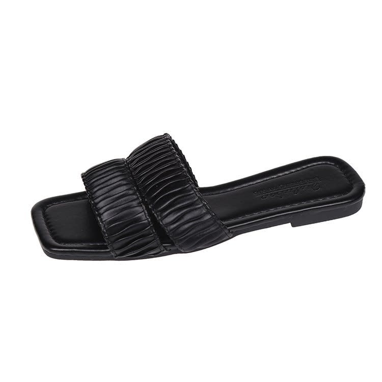 拖鞋 女2023新款女鞋春夏正韓方頭魚嘴涼女式外穿平底批髮-細節圖5