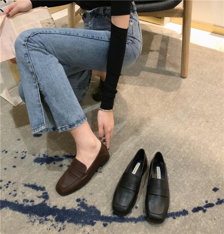 樂福鞋 經典英倫復古小皮鞋女軟皮秋季正韓方頭單鞋女平底一腳蹬子-細節圖2