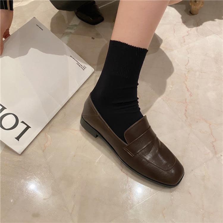 樂福鞋 經典英倫復古小皮鞋女軟皮秋季正韓方頭單鞋女平底一腳蹬子-細節圖5