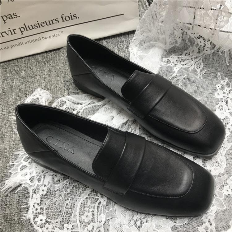 樂福鞋 經典英倫復古小皮鞋女軟皮秋季正韓方頭單鞋女平底一腳蹬子-細節圖6