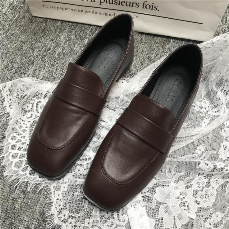 樂福鞋 經典英倫復古小皮鞋女軟皮秋季正韓方頭單鞋女平底一腳蹬子-細節圖7