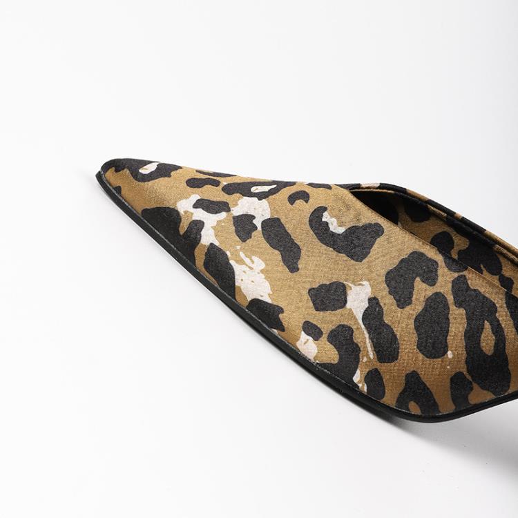 heels2023夏新款歐美風包頭V口女鞋 豹紋動物紋高跟鞋法式涼拖鞋-細節圖2