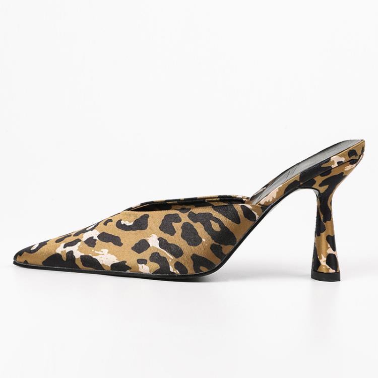 heels2023夏新款歐美風包頭V口女鞋 豹紋動物紋高跟鞋法式涼拖鞋-細節圖5