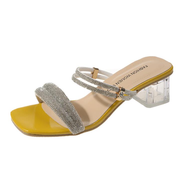 高跟鞋 二穿涼拖鞋女2023年夏季新款方頭百搭網紅水鉆性感粗跟涼鞋女-細節圖5