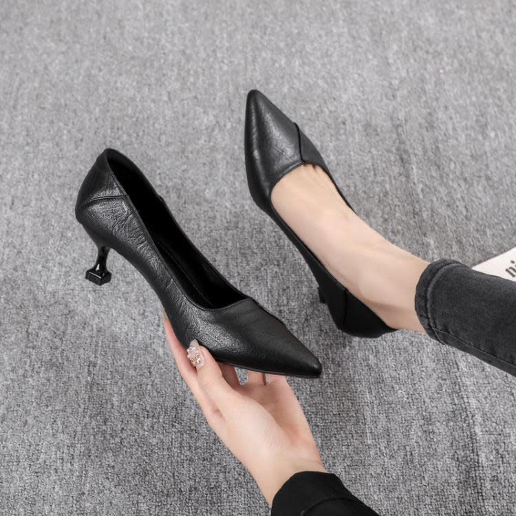 中跟鞋 小跟單鞋女二穿2023春秋新款3cm高跟鞋5cm貓跟黑色職業工作鞋-細節圖2