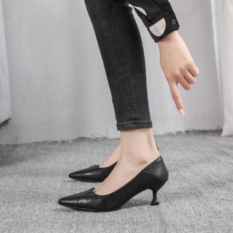 中跟鞋 小跟單鞋女二穿2023春秋新款3cm高跟鞋5cm貓跟黑色職業工作鞋-細節圖3