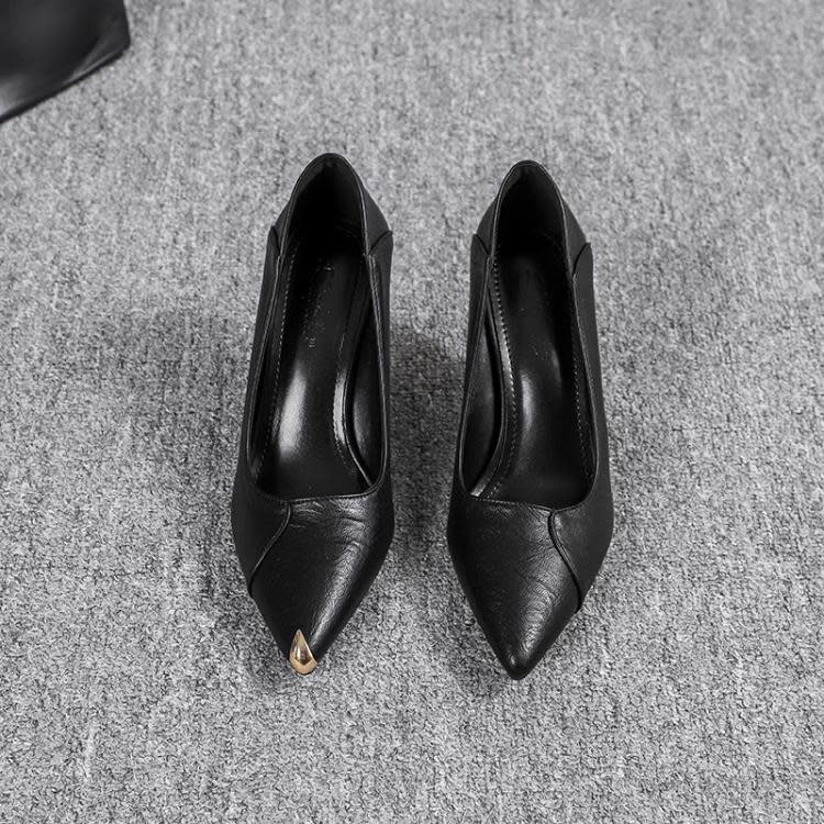中跟鞋 小跟單鞋女二穿2023春秋新款3cm高跟鞋5cm貓跟黑色職業工作鞋-細節圖8