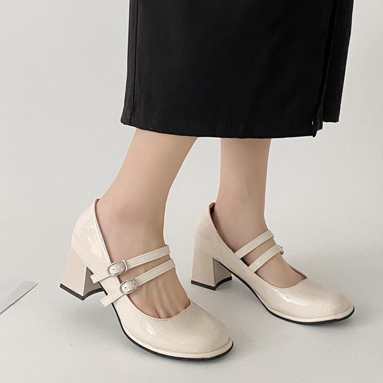 黑色粗跟高跟鞋女夏款2023新款網紅小香風百搭復古法式瑪麗珍女鞋-細節圖4