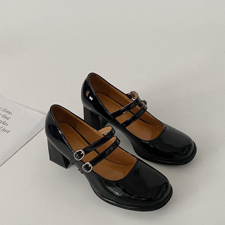 黑色粗跟高跟鞋女夏款2023新款網紅小香風百搭復古法式瑪麗珍女鞋-細節圖6