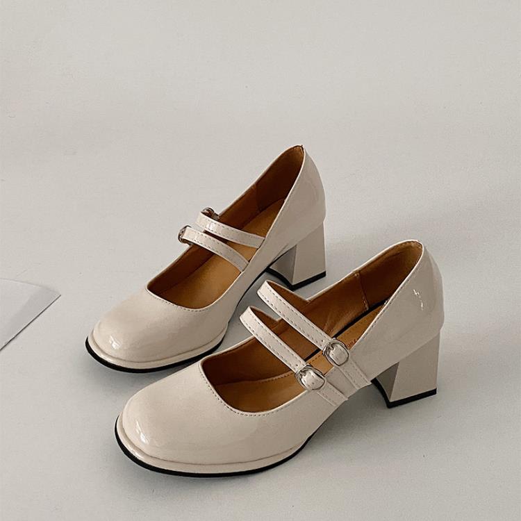 黑色粗跟高跟鞋女夏款2023新款網紅小香風百搭復古法式瑪麗珍女鞋-細節圖7