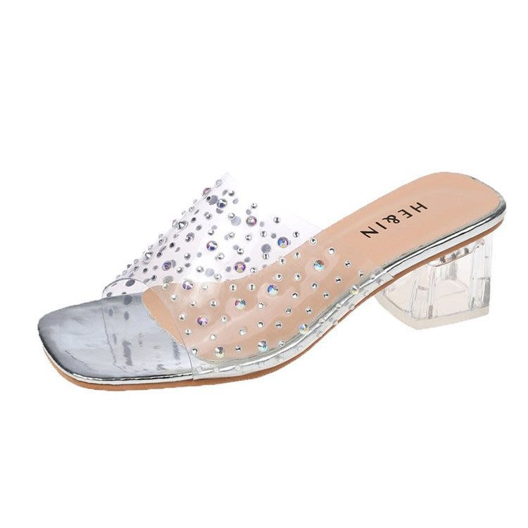 高跟鞋 35-45碼大碼女鞋41肥腳露趾涼鞋女正韓氣質透明一字帶涼拖42-細節圖7