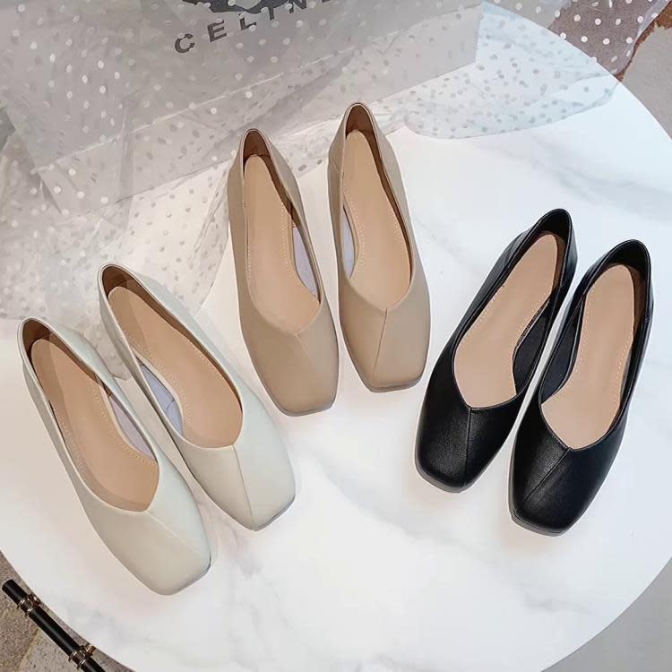 方跟單鞋女2023夏季新款淺口豆豆鞋復古休閒方頭晚晚氣質奶奶鞋-細節圖2