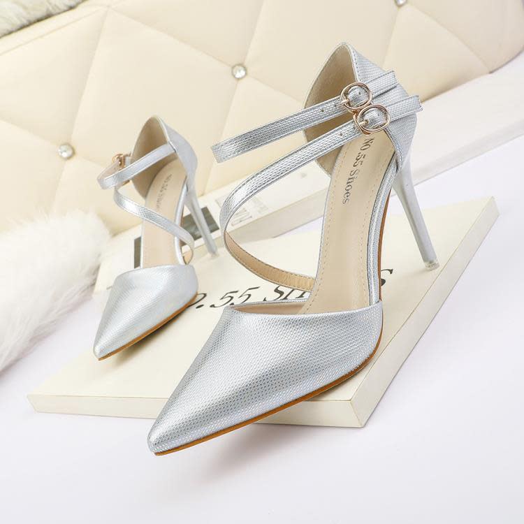 高跟鞋 200-27歐美性感尖頭淺口鞋一字帶性感涼鞋細跟宴會網紅女鞋-細節圖2