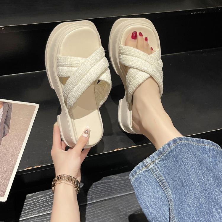 2023夏季新款拖鞋女外穿涼拖鞋時尚休閒潮搭潮松糕厚底一字拖女鞋-細節圖3