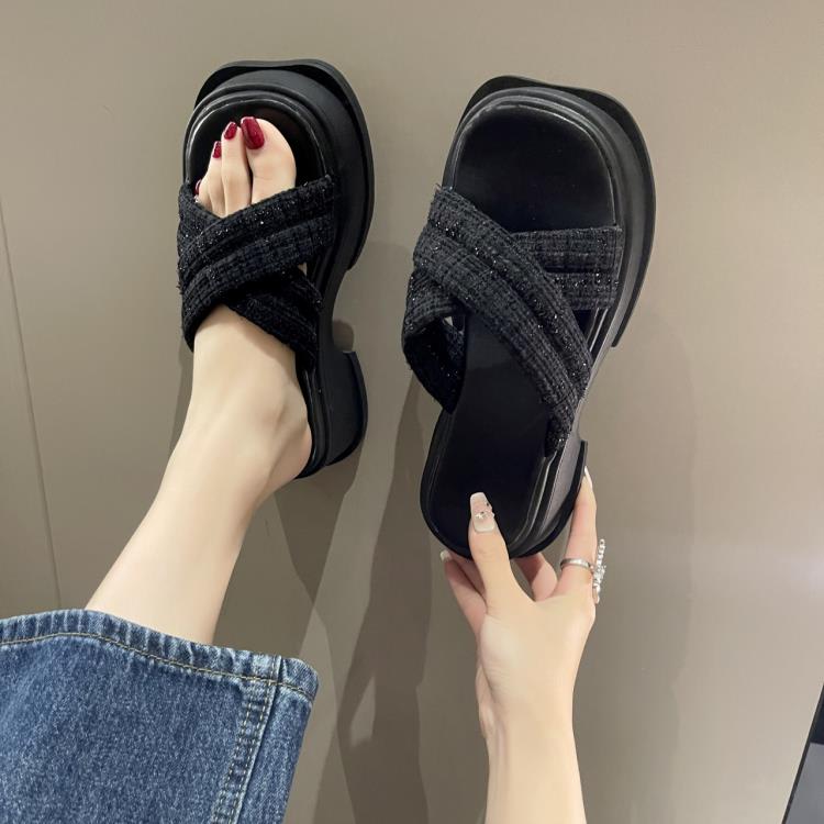 2023夏季新款拖鞋女外穿涼拖鞋時尚休閒潮搭潮松糕厚底一字拖女鞋-細節圖4