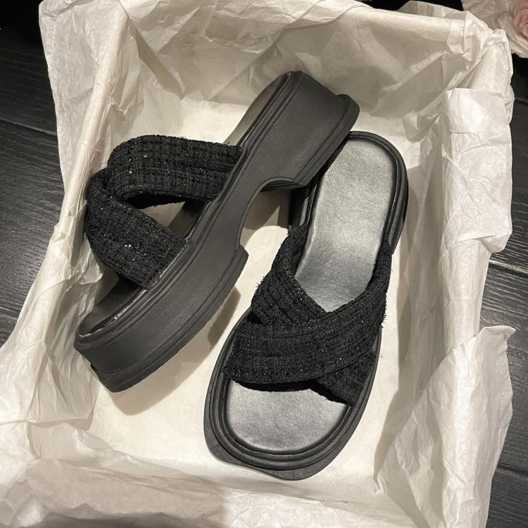 2023夏季新款拖鞋女外穿涼拖鞋時尚休閒潮搭潮松糕厚底一字拖女鞋-細節圖6