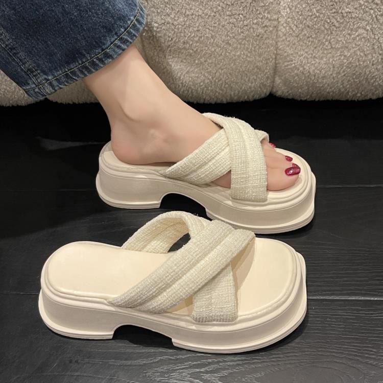 2023夏季新款拖鞋女外穿涼拖鞋時尚休閒潮搭潮松糕厚底一字拖女鞋-細節圖7