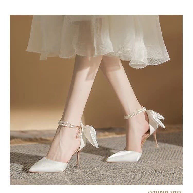 高跟鞋 法式婚鞋高級感婚紗新娘鞋2023年新款禮服鞋女夏季白色氣質鞋-細節圖3