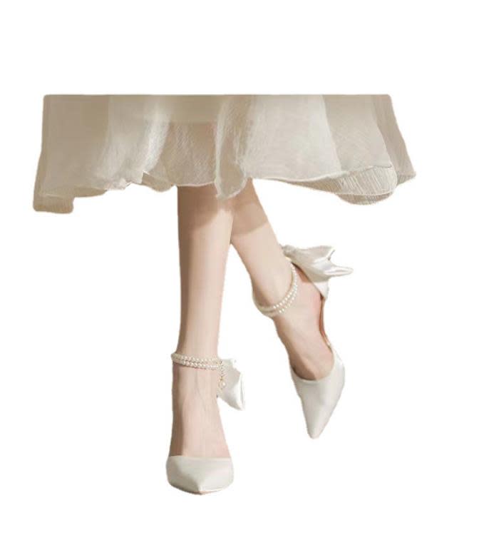 高跟鞋 法式婚鞋高級感婚紗新娘鞋2023年新款禮服鞋女夏季白色氣質鞋-細節圖5