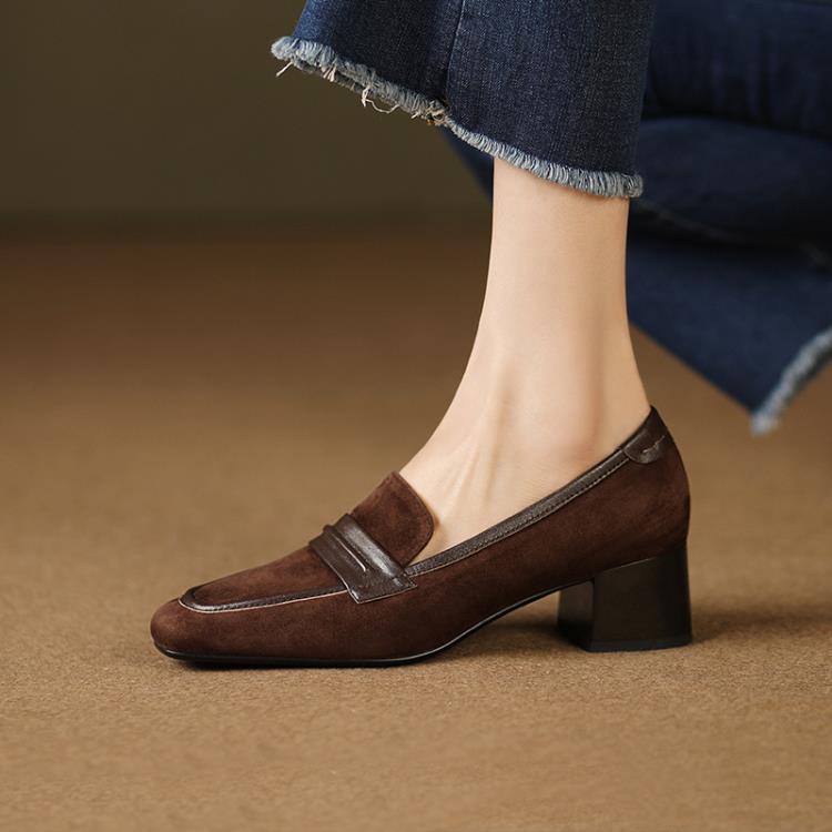 中跟鞋 復古單鞋2023春季新款女鞋粗跟時裝鞋方頭中口低幫鞋-細節圖2