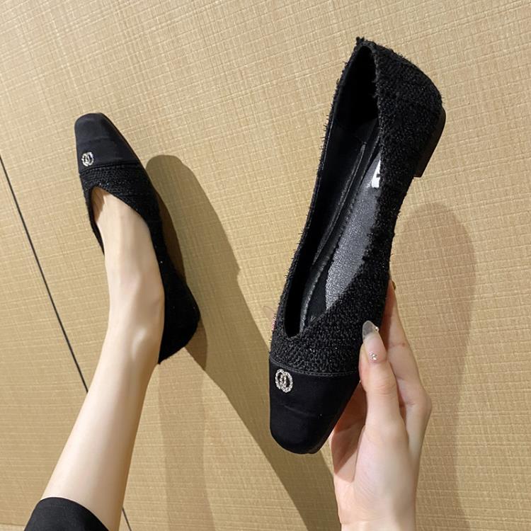 豆豆鞋 小香風單鞋女平底2023新款春季百搭黑白拼色鞋淺口軟底瓢鞋女-細節圖4