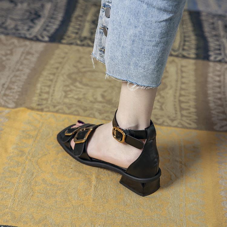 方頭春夏季新款高跟粗跟扣帶正韓一字時尚涼鞋女鞋學院風學生鞋-細節圖4