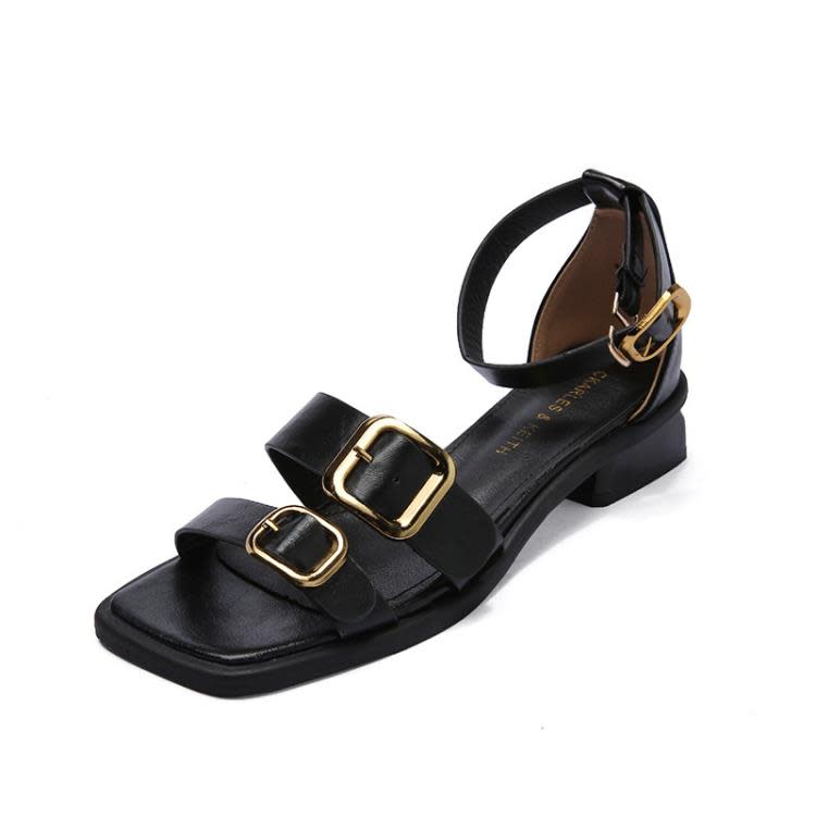 方頭春夏季新款高跟粗跟扣帶正韓一字時尚涼鞋女鞋學院風學生鞋-細節圖6