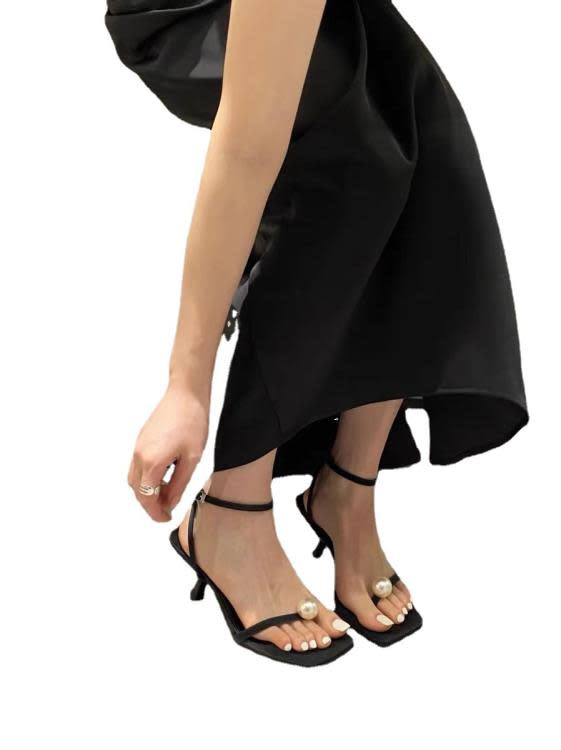 中跟鞋 法式涼鞋2023年新款女夏季百搭細跟小個子氣質名媛黑色高跟鞋-細節圖5