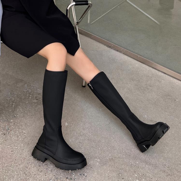 馬丁靴 高筒2023秋新款復古英倫風不過膝高筒騎士靴瘦瘦靴子女代髮-細節圖2