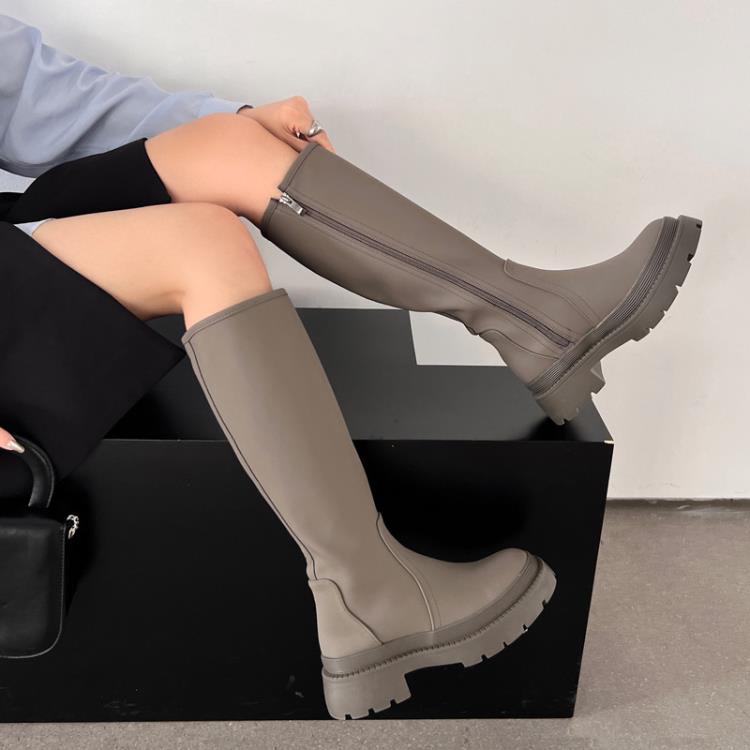 馬丁靴 高筒2023秋新款復古英倫風不過膝高筒騎士靴瘦瘦靴子女代髮-細節圖3