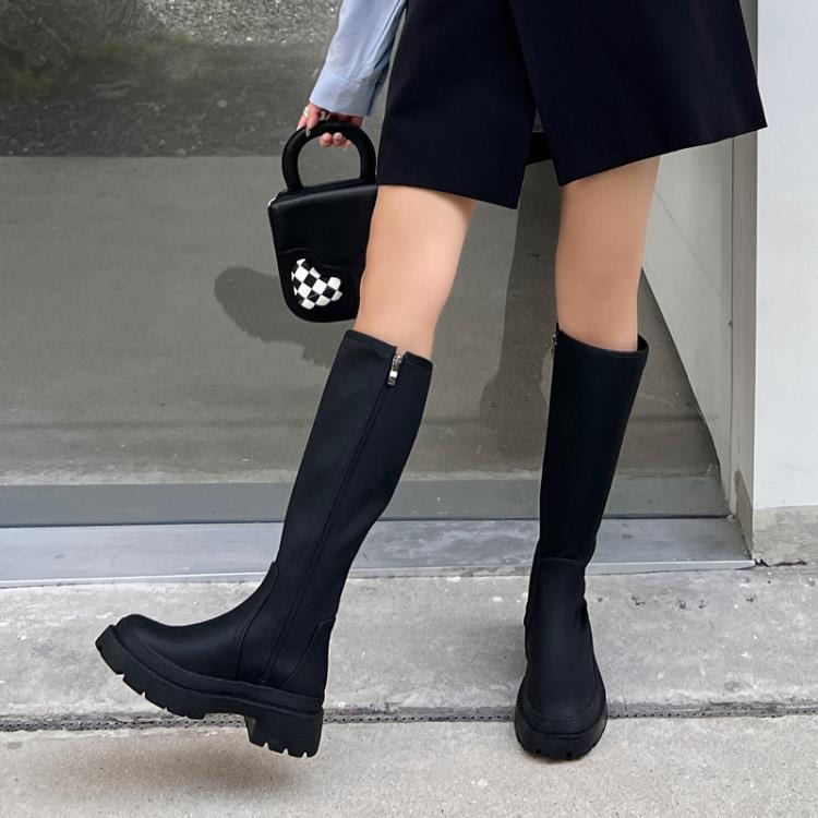 馬丁靴 高筒2023秋新款復古英倫風不過膝高筒騎士靴瘦瘦靴子女代髮-細節圖4