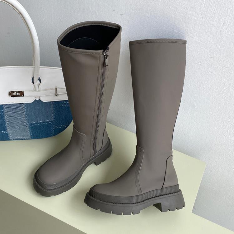 馬丁靴 高筒2023秋新款復古英倫風不過膝高筒騎士靴瘦瘦靴子女代髮-細節圖6