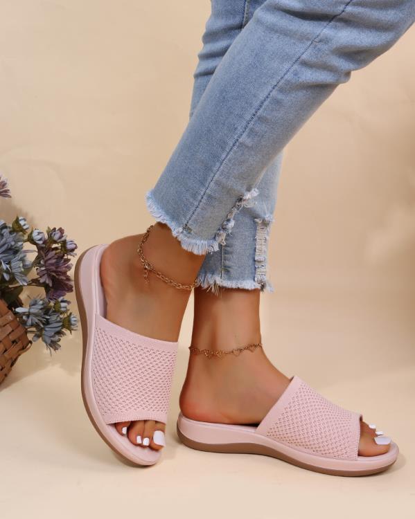 厚底鞋 涼鞋2023春夏新款針織36-43大碼平底拖鞋女批髮-細節圖8